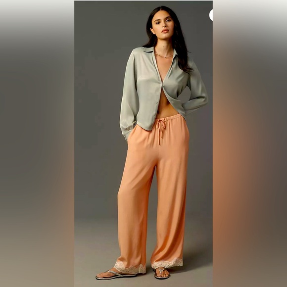 Anthropologie Other - NWT By Anthropologie Lace-Trim Silky Pull-On Pants, sz XL